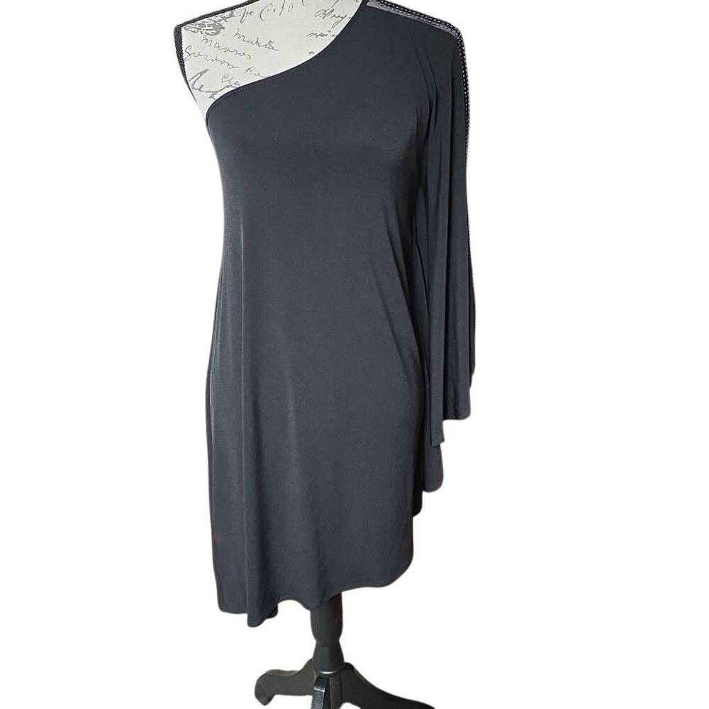 Allen B Women's Size Large Black One Shoulder Rhinestone Mini Dress